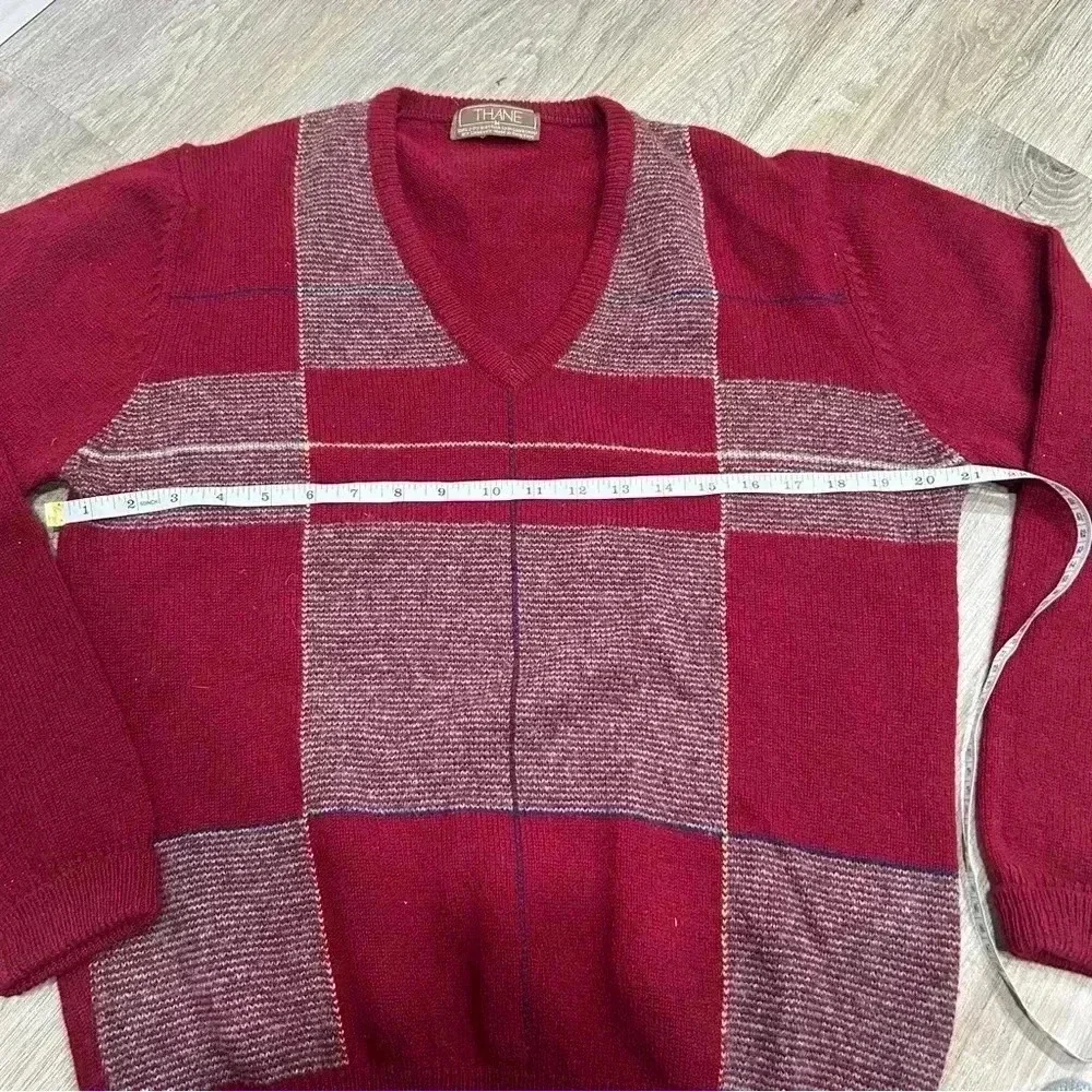 Vintage Red Lambswool V Neck Mens Sweater by Thane Size M
